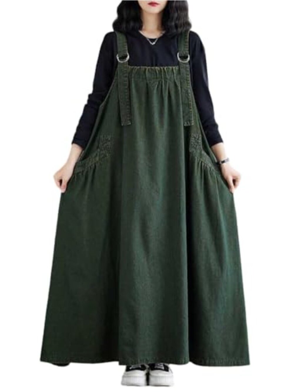 Women's Loose Fit Jumper Dress Cotton Polyester Adjustable Straps Pockets Casual